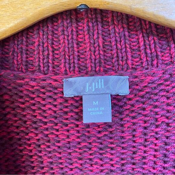 J. Jill Women's marled Cardigan Sweater unique buttons medium cozy cotton wine - Picture 3 of 8